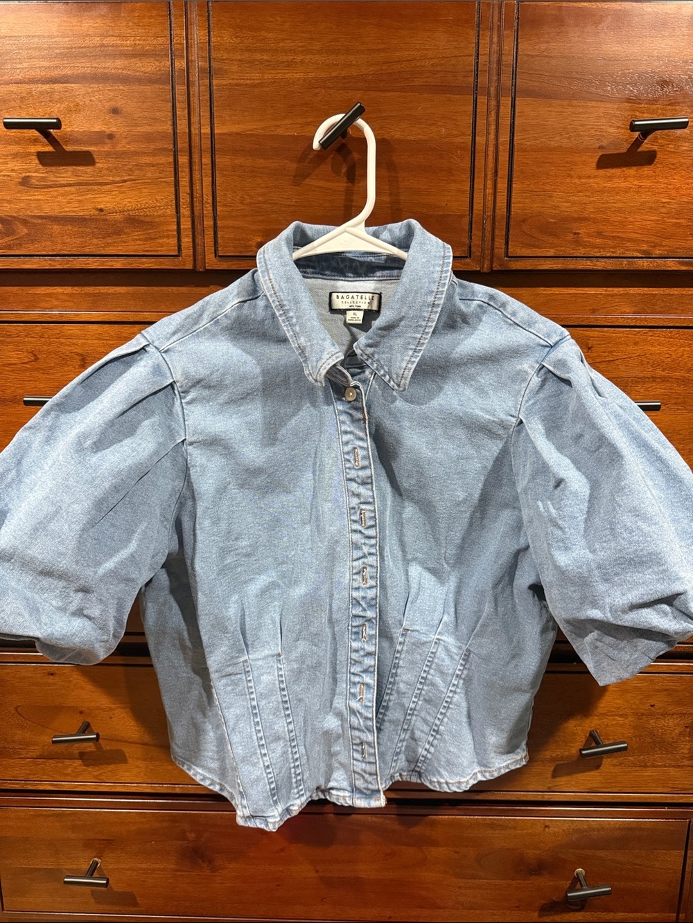 Bagatelle Blue Denim Puff Sleeve Button-Up Blouse